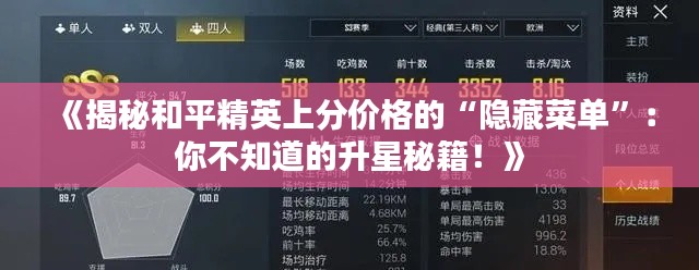 《揭秘和平精英上分价格的“隐藏菜单”:你不知道的升星秘籍!》