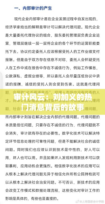 审计风云:刘加义的热门消息背后的故事