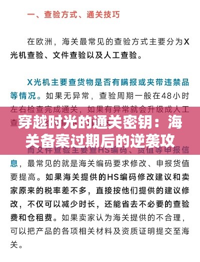 穿越时光的通关密钥:海关备案过期后的逆袭攻略