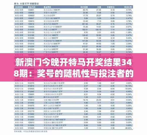 新澳门今晚开特马开奖结果348期:奖号的随机性与投注者的期待