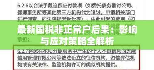 最新国税非正常户后果:影响与应对策略全解析