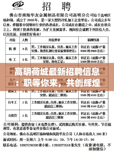高明荷城最新招聘信息:职等你来,共创辉煌