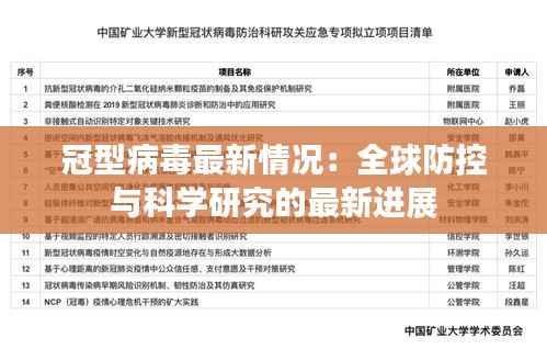 冠型病毒最新情况:全球防控与科学研究的最新进展