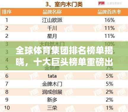 全球体育集团排名榜单揭晓,十大巨头榜单重磅出炉!