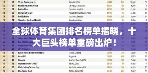 全球体育集团排名榜单揭晓,十大巨头榜单重磅出炉!