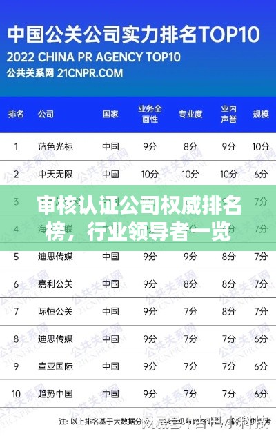 审核认证公司权威排名榜,行业领导者一览