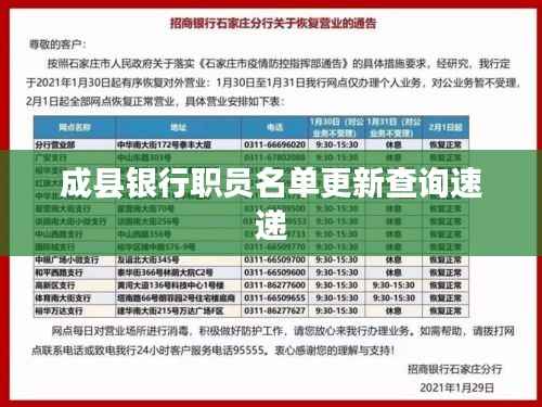 成县银行职员名单更新查询速递