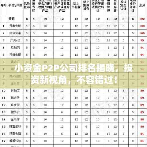 小资金P2P公司排名揭晓,投资新视角,不容错过!