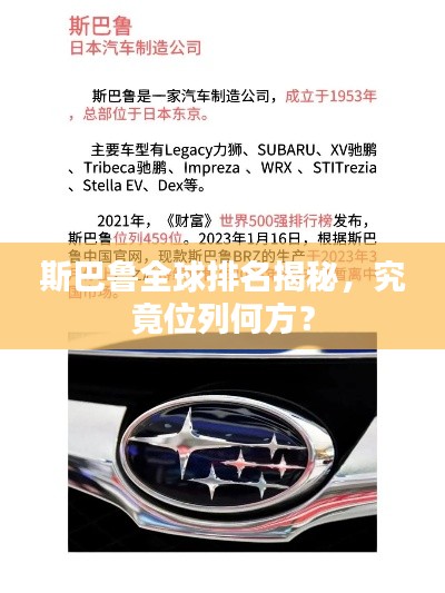 斯巴鲁全球排名揭秘,究竟位列何方?
