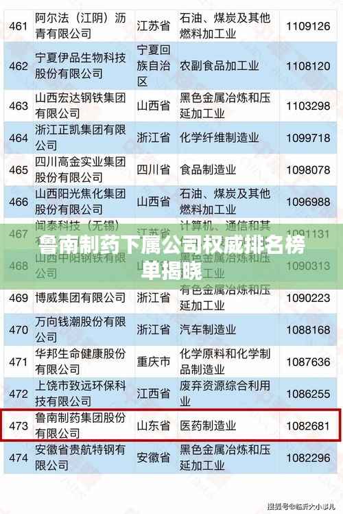 鲁南制药下属公司权威排名榜单揭晓